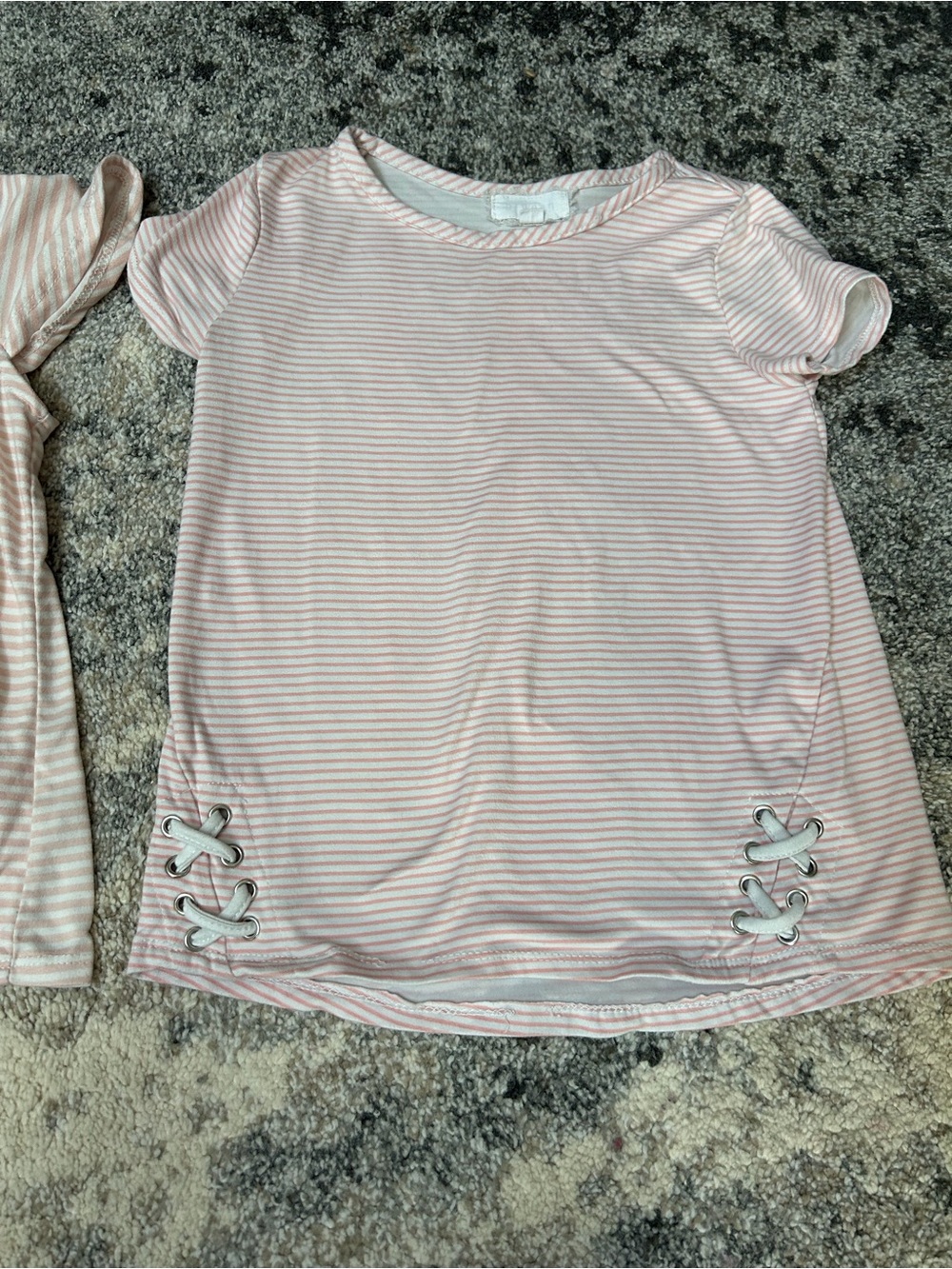 Girls' Pink Striped Lace-Up Hem Short Sleeve Top